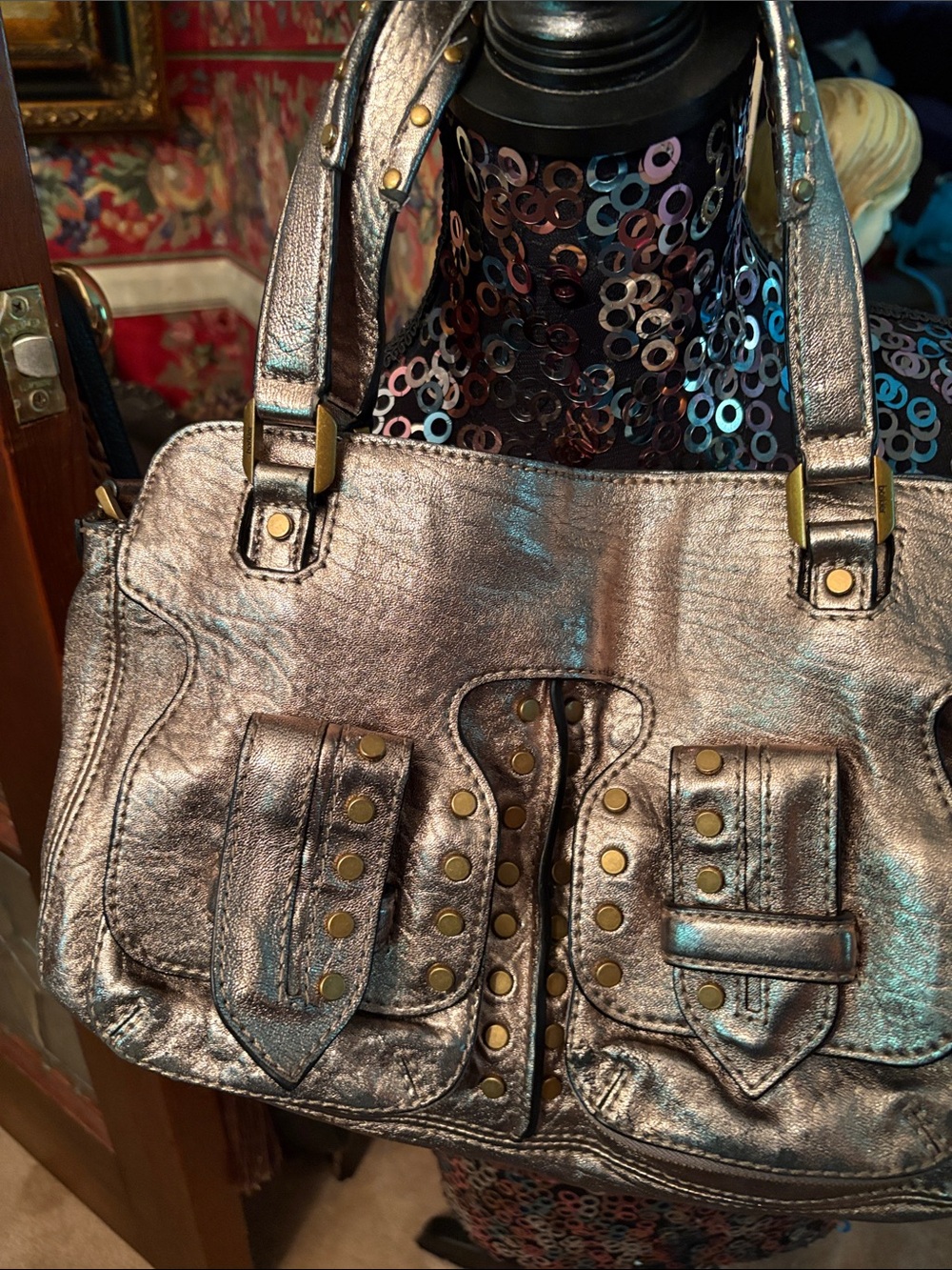 Botkier Metallic Silver Stud-Accent Women's Tote Bag - Picture 3 of 8
